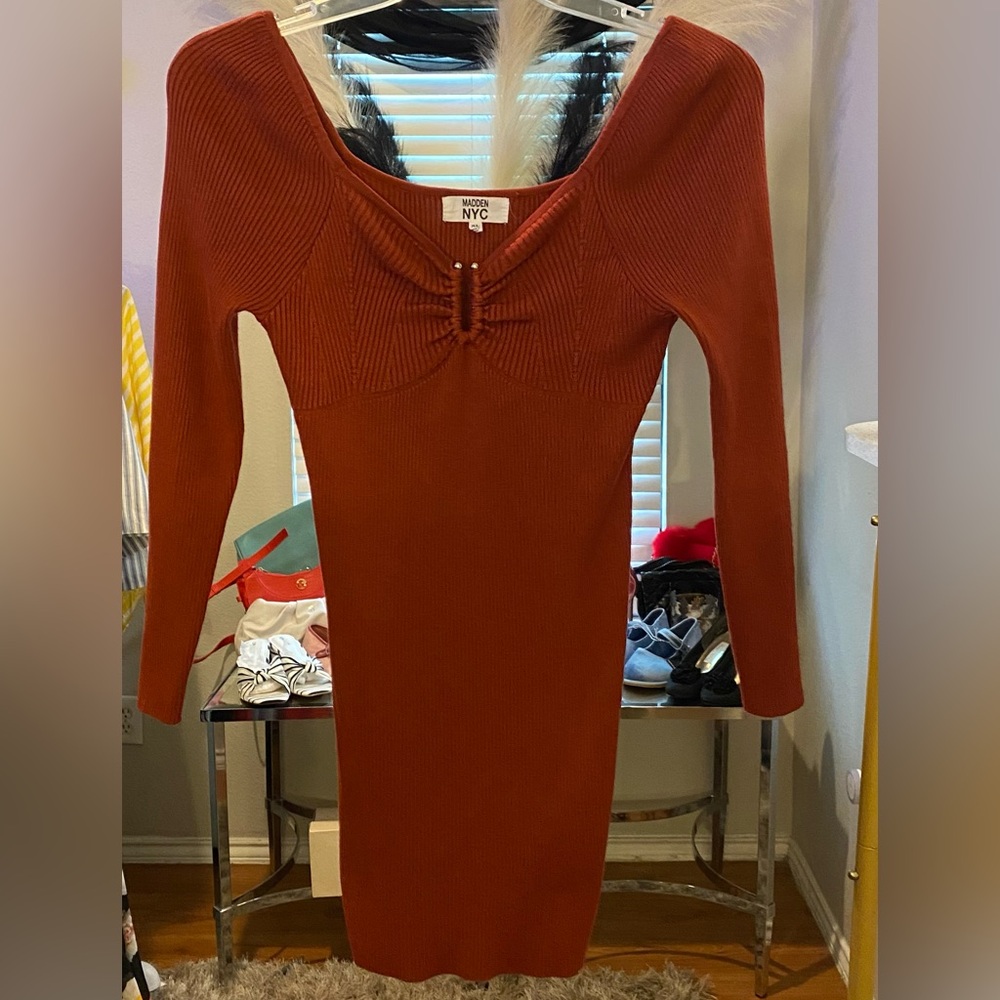 Steve Madden Long Sleeve Rust Ribbed Knit Dress - Size XL - EUC!